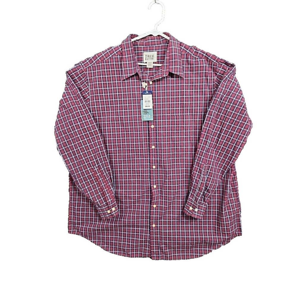 True Nation Men's Shirt, 2XLT Cotton Button-Down Long Sleeve Dress Casual Plaid
